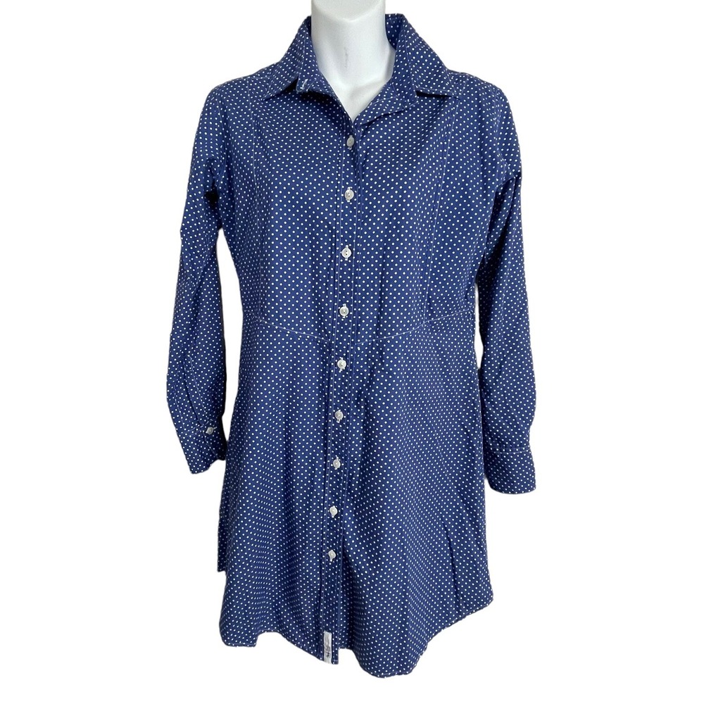 Jill‎ McGowan Button Up Shirt Dress Polka Dot Blue White Long Sleeve Size XS